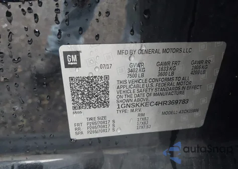 2017 Chevrolet Suburban Commercial Fleet from USA, damaged, VIN 1GNSKKEC4HR369783